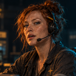 Dispatcher: a woman in her thirties with red hair in a messy bun and a pencil behind her ear