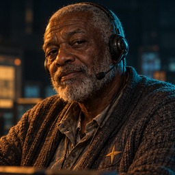 Dispatcher: a man in his seventies with a close grey beard and an old cardigan, patient